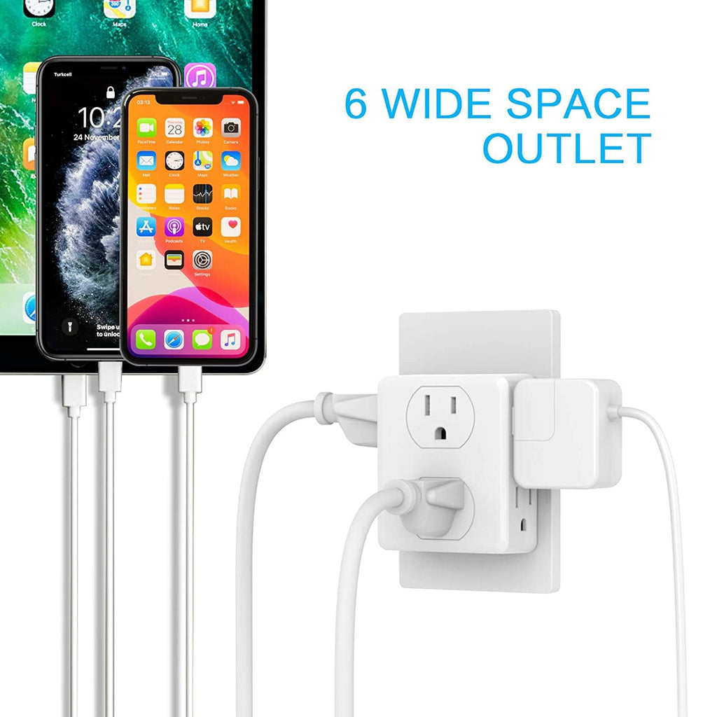 6 Outlet Extender, HITRENDS Multi Plug Outlet Extender, 2 Pack 3-Prong Wall Plug Multiple Outlet Splitter for Cruise Ship Home Office Dorm Room Essential