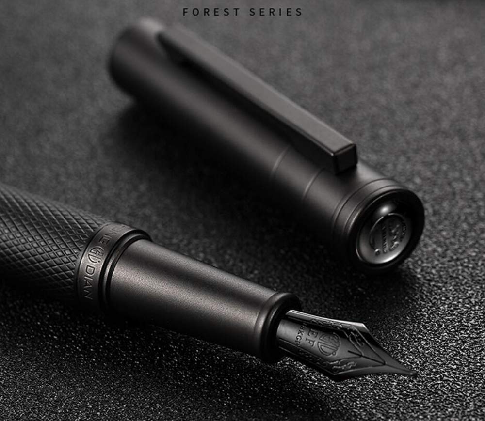 Asvine Matte Black Forest Fountain Pen Extra Fine Nib Classic Design with Converter and Metal Pen Box Set