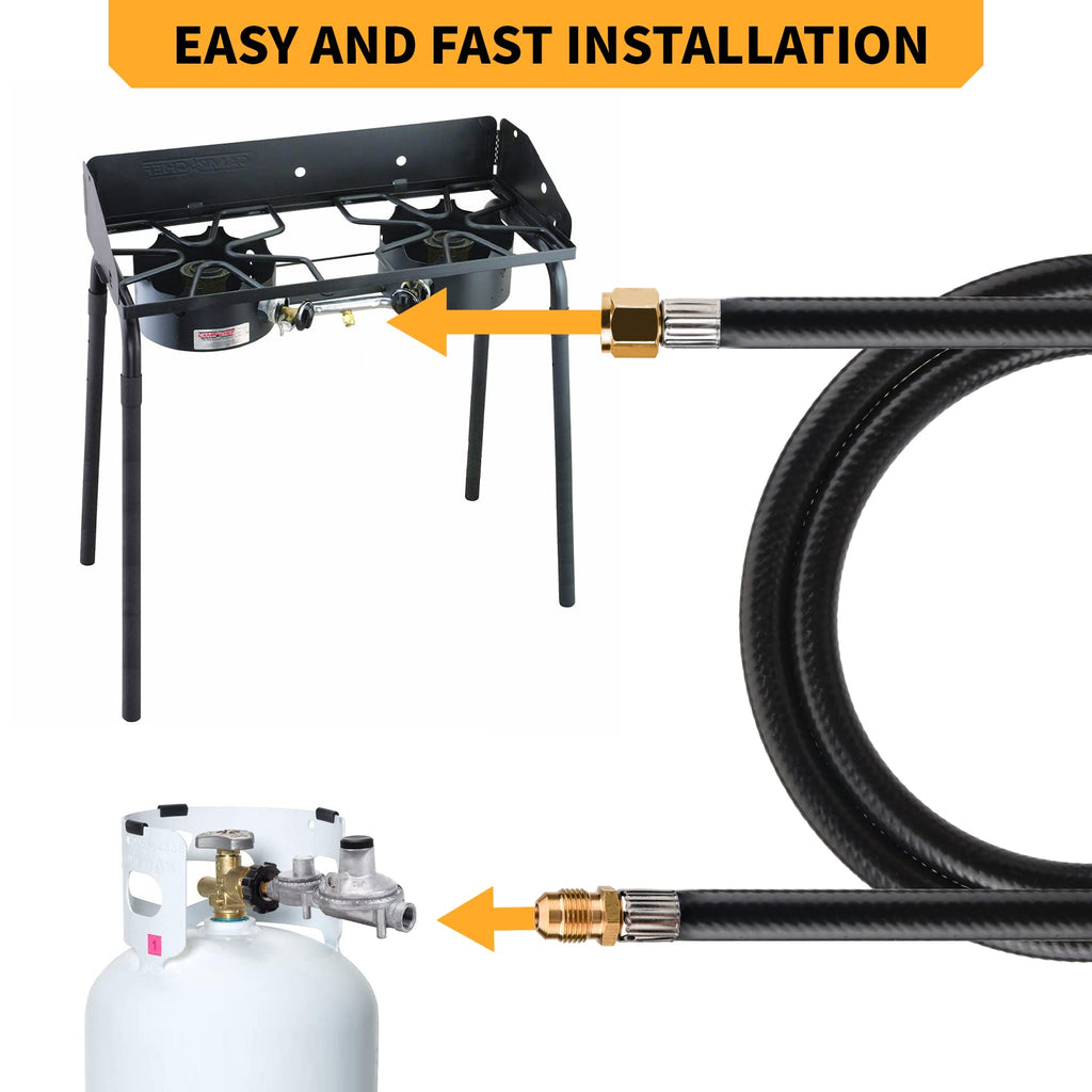 Onlyflame 12FT Propane Hose Extension - 3/8" Female Flare x 3/8" Male Flare - Flexible Gas Line for Camper, Heater, Grill, Fire Pit