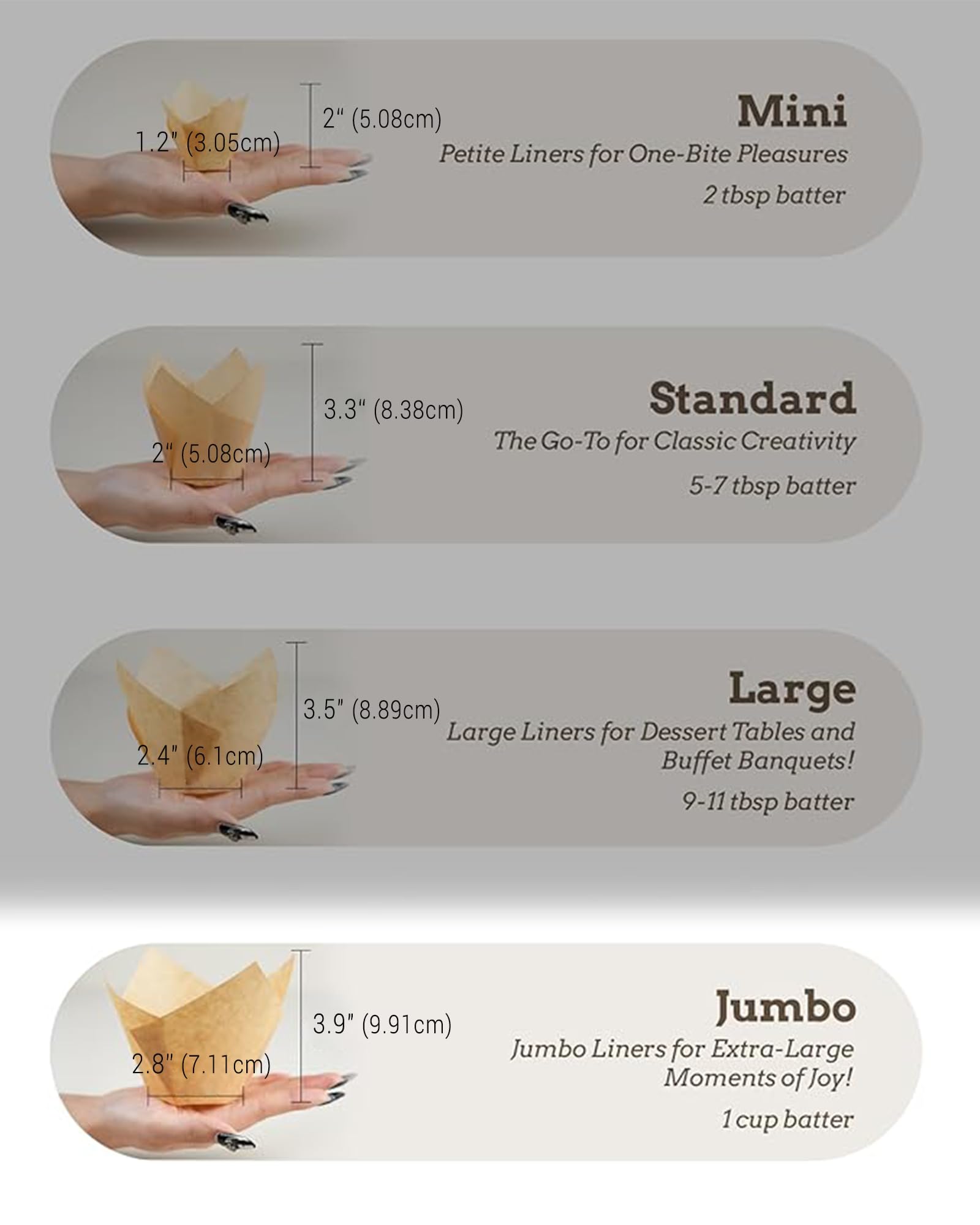 Bake Choice 100pcs Natural Jumbo Muffin Liners for Baking, Greaseproof Parchment Paper Muffin Liners, Cupcake Liner, Tulip Cupcake Liners for Party, Christmas