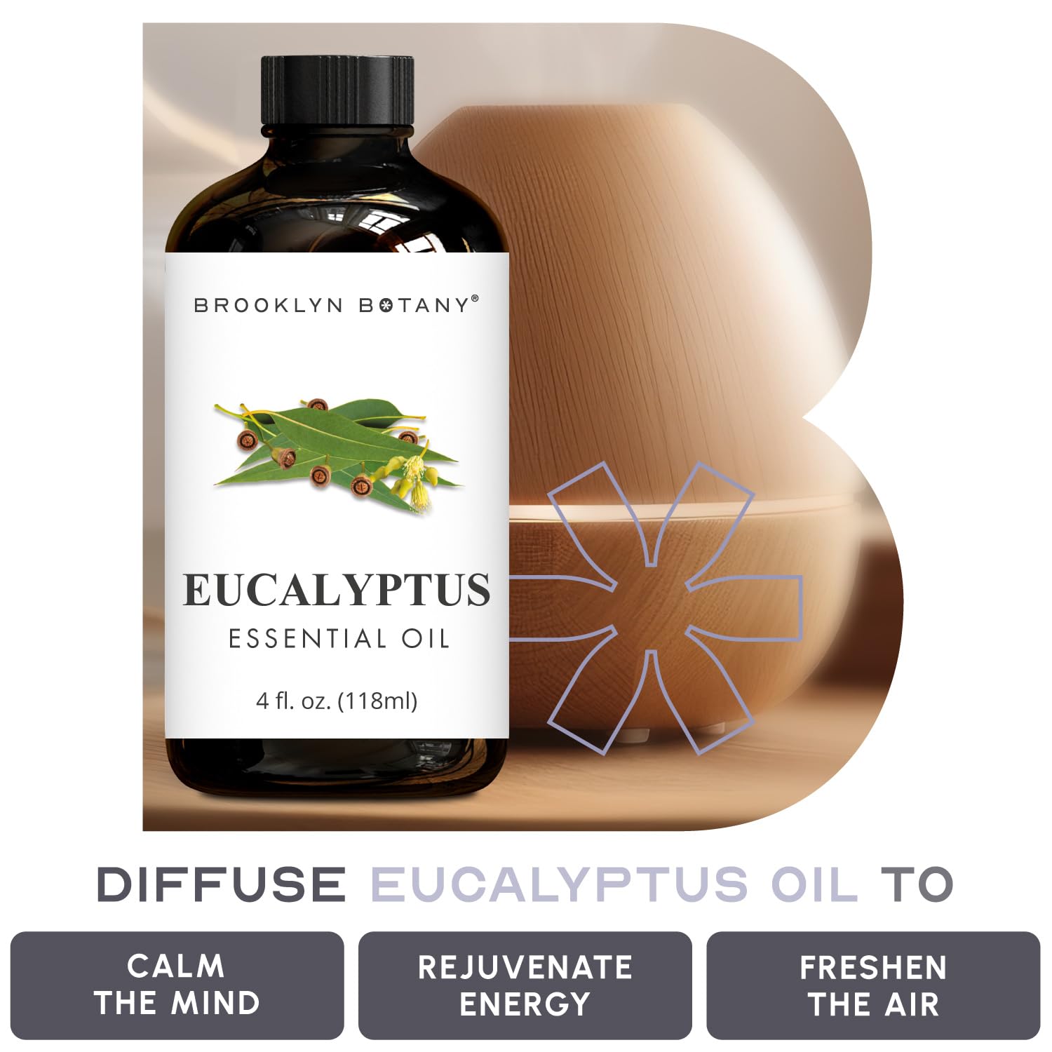 Brooklyn Botany Eucalyptus Essential Oil - Huge 118 ml - 100% Pure and Natural - Premium Grade with Dropper - for Aromatherapy and Diffuser