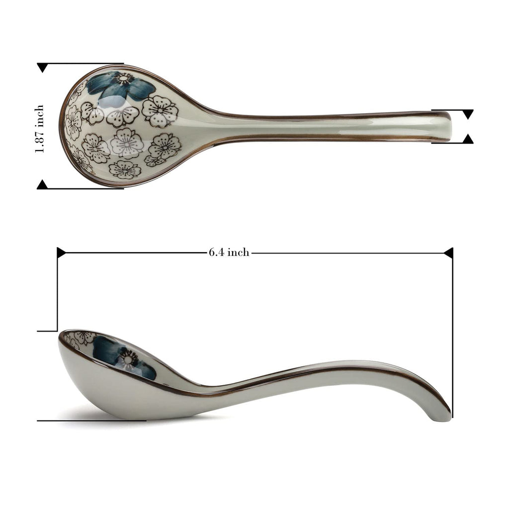 Ceramic Soup Spoons Set of 4 Porcelain Japanese Soup Spoon Long Handle Asian Soup Spoon Sets for Pho Ramen Noodles Wonton Dumpling Rice (Model 2#)