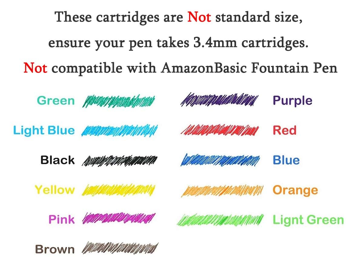 Asvine Fountain Pen Ink Cartridges Black Color, Set of 30 Refill Ink Cartridges, 3.4 mm Bore Diameter