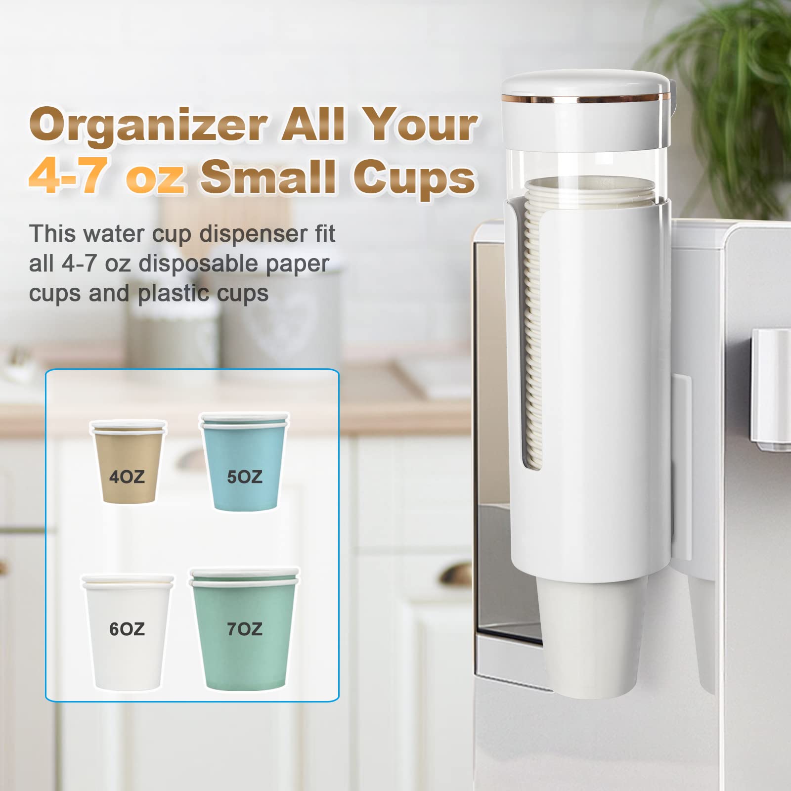 Cup Dispenser, Pull Type Water Cooler Cup Holder Fit 4oz-7oz Disposable Cups, Upgraded Wall Mounted Mouthwash Cup Dispenser for Bathroom Office Gym School (White)