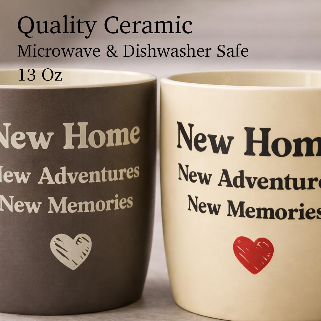 Triple Gifffted Housewarming Coffee Mug Set for New Home, Adventures, Memories, House Warming Couples Gift for New House Homeowners, Moving in Away or First Home Gifts, 13oz Ceramic