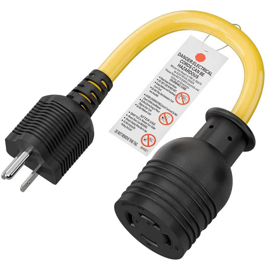 Nema 5-15P to L14-30R Power Adapter Cord, Household 15Amp to Generator Lock in 30Amp Adapter Cord, STW 10AWG Length= 1Foot