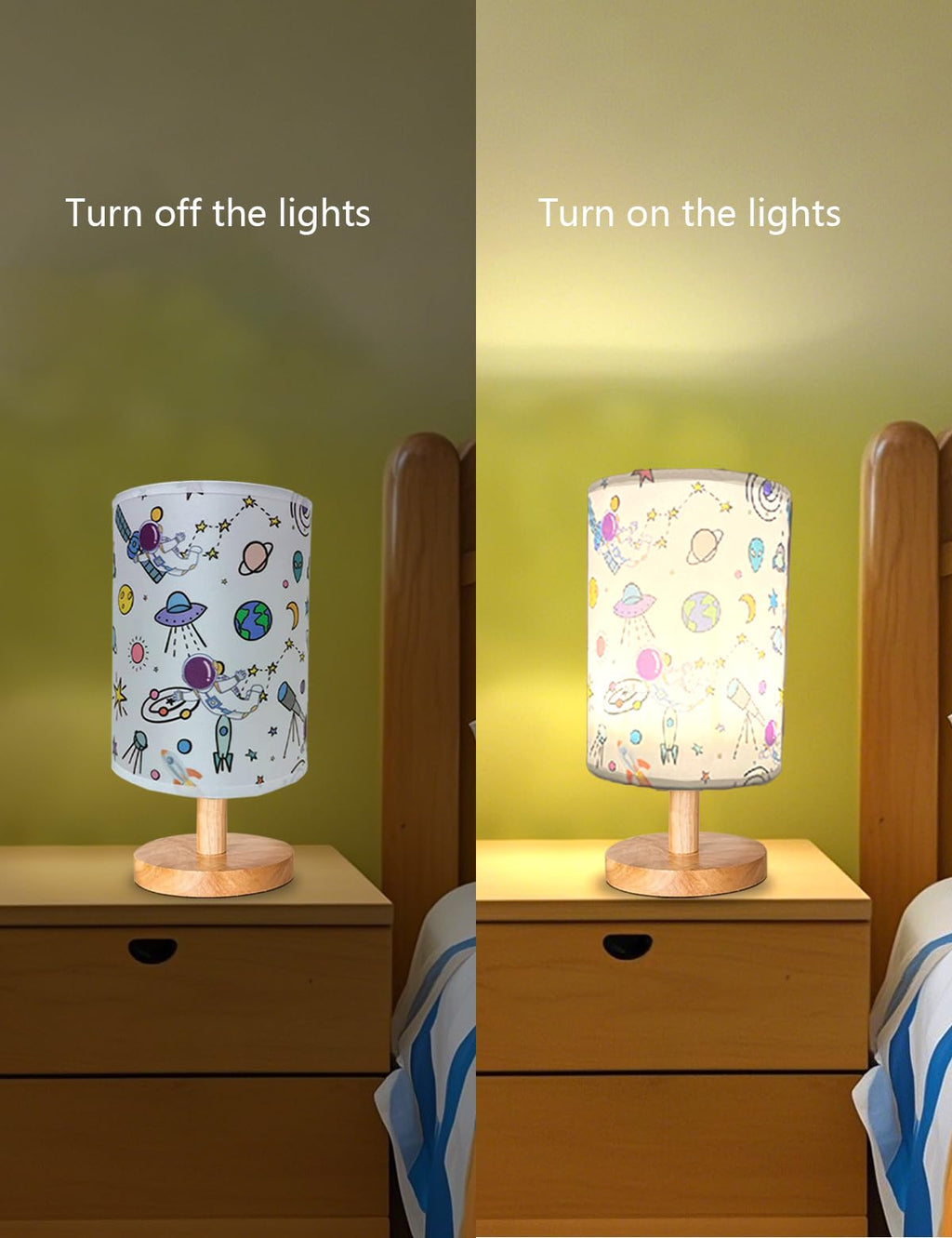 Astronaut Kids Table Lamp, Astronauts Room Decor for Boys,3 Level Dimmable Wood Nightstand Desk Base Flaxen Fabric Shade for Bedroom Living Room,Astronauts Gifts for Boys (cosmonaut)