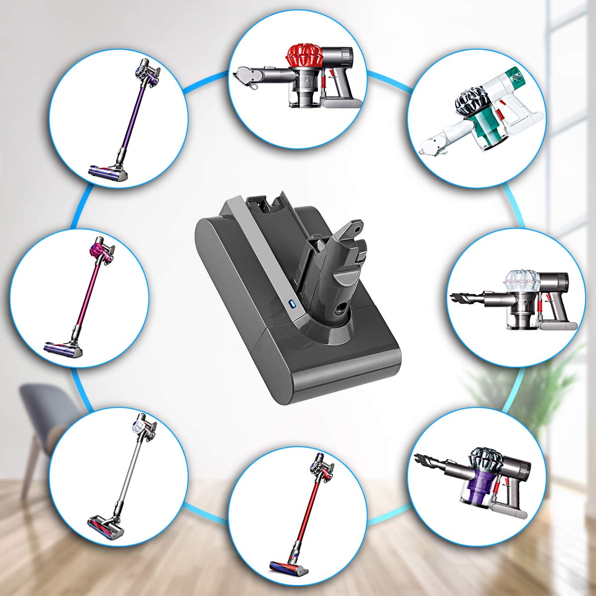 21.6V 5.0Ah Li-ion DC59 Replacement for Dyson V6 Battery, SV04 DC62 DC58 DC59 DC61 595 650 770 880 Animal DC72 DC74 V6 Cordless Handhold Pet Version Compatible with Dyson Battery V6