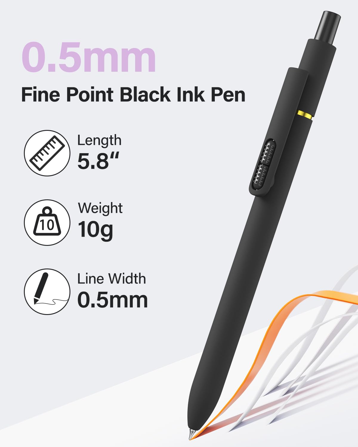 inkipen 16Pcs Gel Pens - 0.5mm Black Ink Pens Fine Point Smooth Writing, Quick Drying Retractable Pen for Journaling, Cute School & Office Supplies (black-16PCS)