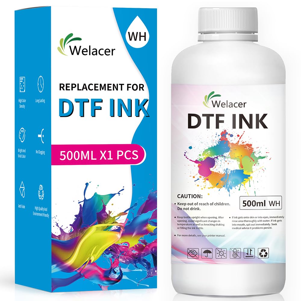 Welacer DTF Ink White 500ml - Premium Heat Transfer Ink Conversion Kit Refill for I3200, XP600, R1390,L1800, ET2800 ET8500 R2400, L800, 1430, P400, P800, XP-15000 All DTF Printers,for DTF Film