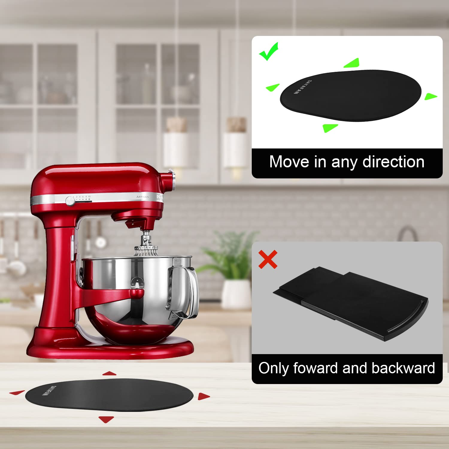 SAYAFAN Stand Mixer Slider Mat, Mixer Mover Sliding Mat for KitchenAid Professional 5/6/7/8 Qt Bowl-Lift Stand Mixer (for Bowl-Lift 5-8Qt, Black)
