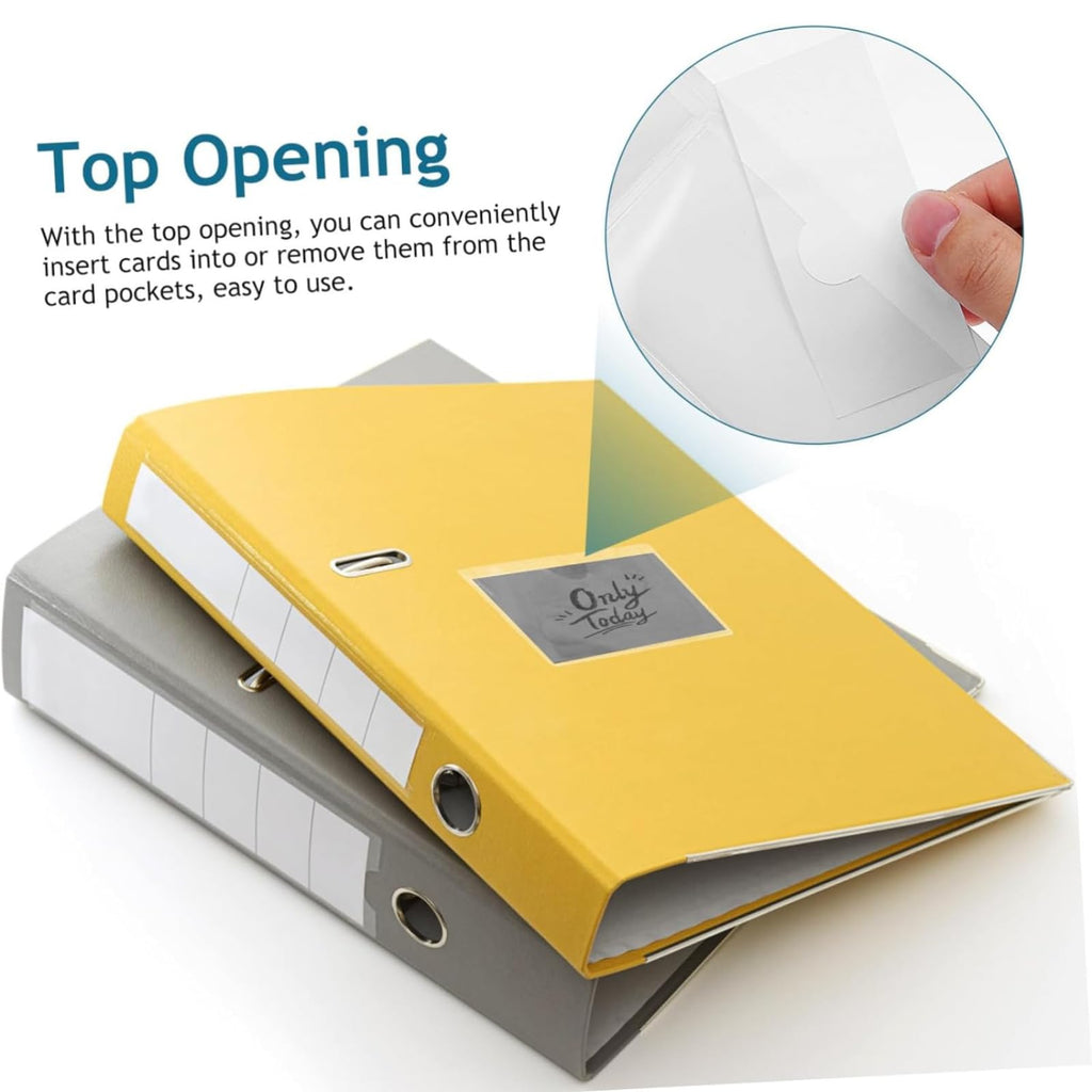 100Pcs Heavy Duty Clear Adhesive Index Card Pockets Holder, 2.36"x3.93"(6x10cm) Top Loading Self Adhesive Label Holders for Storage Bins, Office Home School Organization