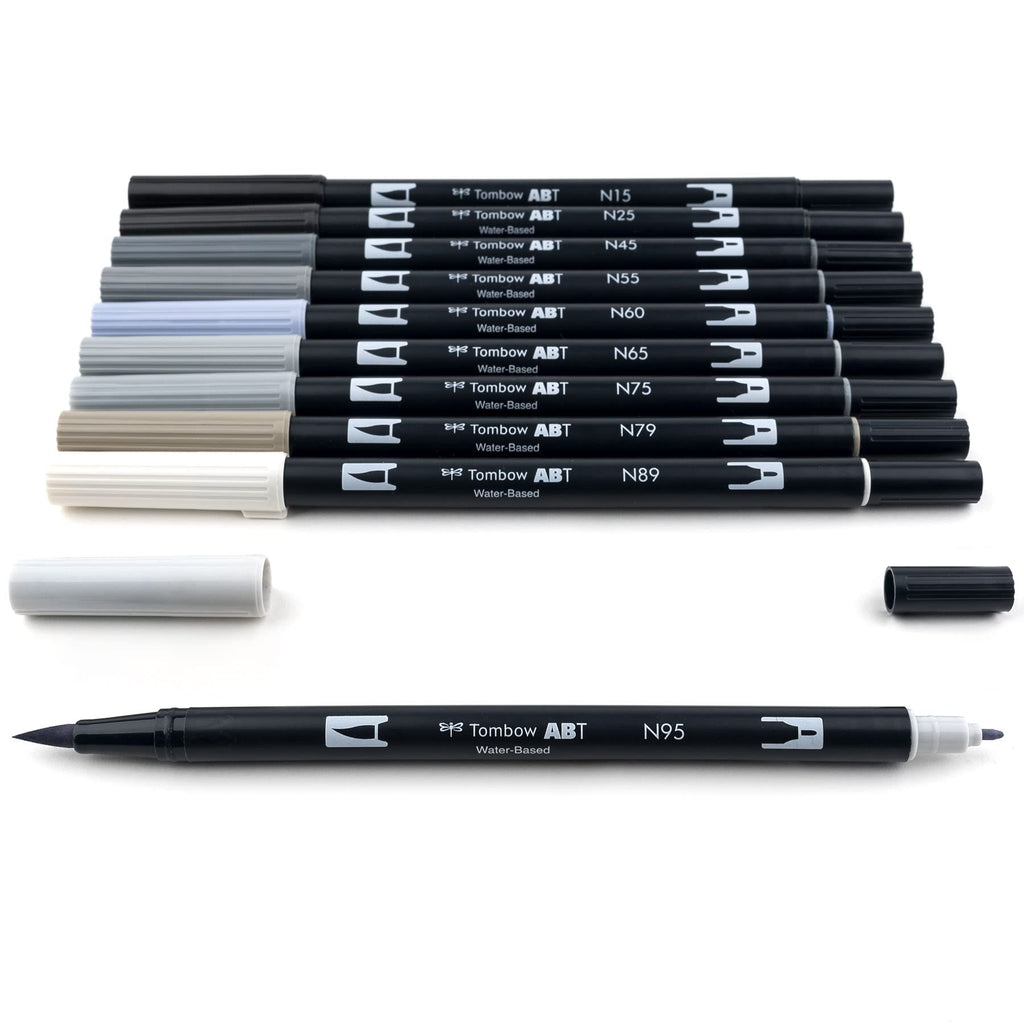 Tombow Dual Brush Pen Set, 10-Pack, Grey Scale Colors (56171)