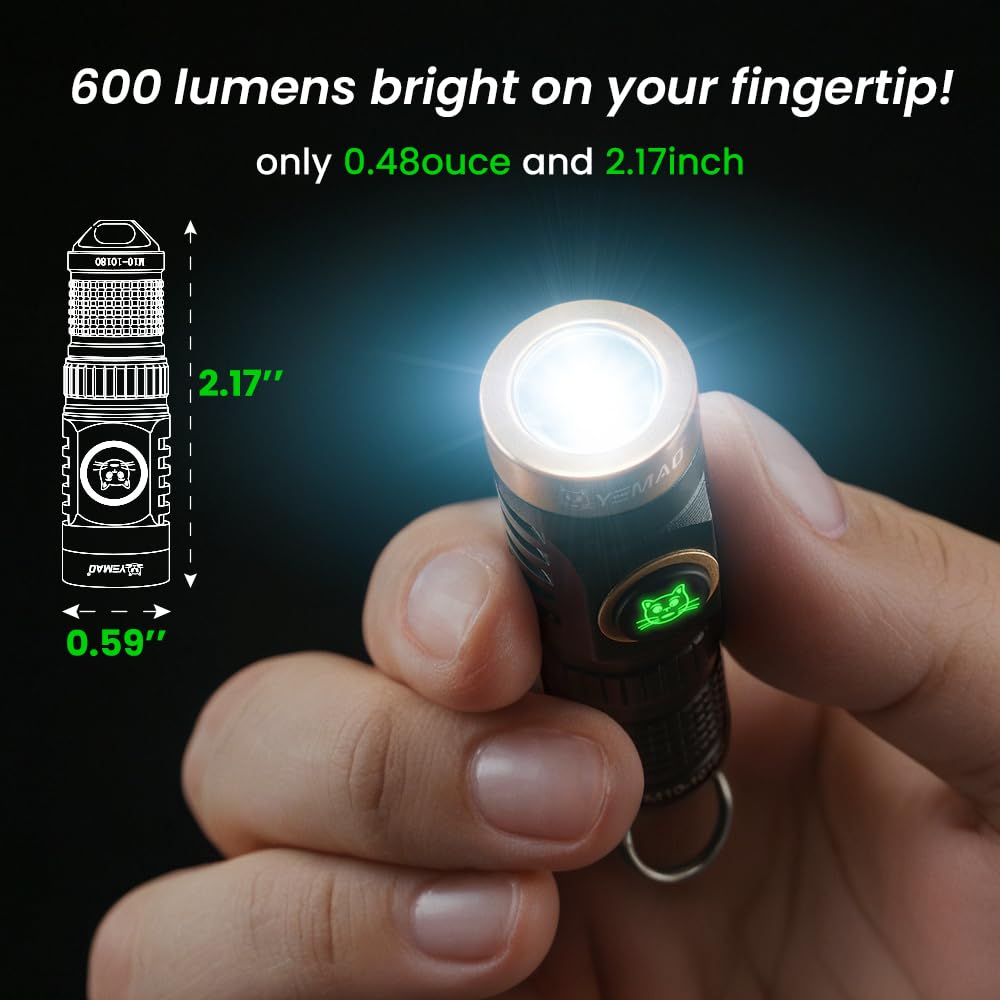 Yemao Rechargeable Keychain Flashlight with Chain,600 High Lumens EDC Pocket Flashlights, Mini Flashlight with 6 Modes for Home Daily Use,Outdoor Emergency,Perfect Pocket Gift for Friends and Family