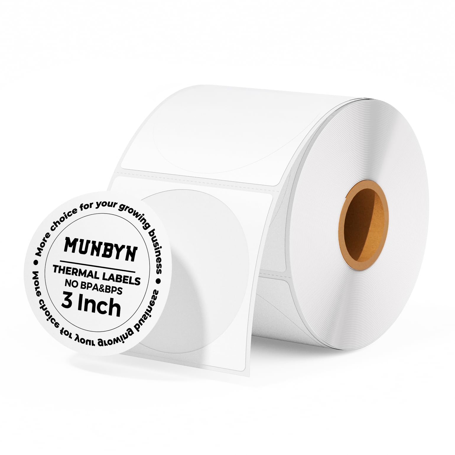 MUNBYN 3 Inch White Circle Thermal Sticker Labels, Self-Adhesive Round Inventory Labels, Multi-Purpose Roll Thermal Stickers for Business-500 Sheet/1 Roll
