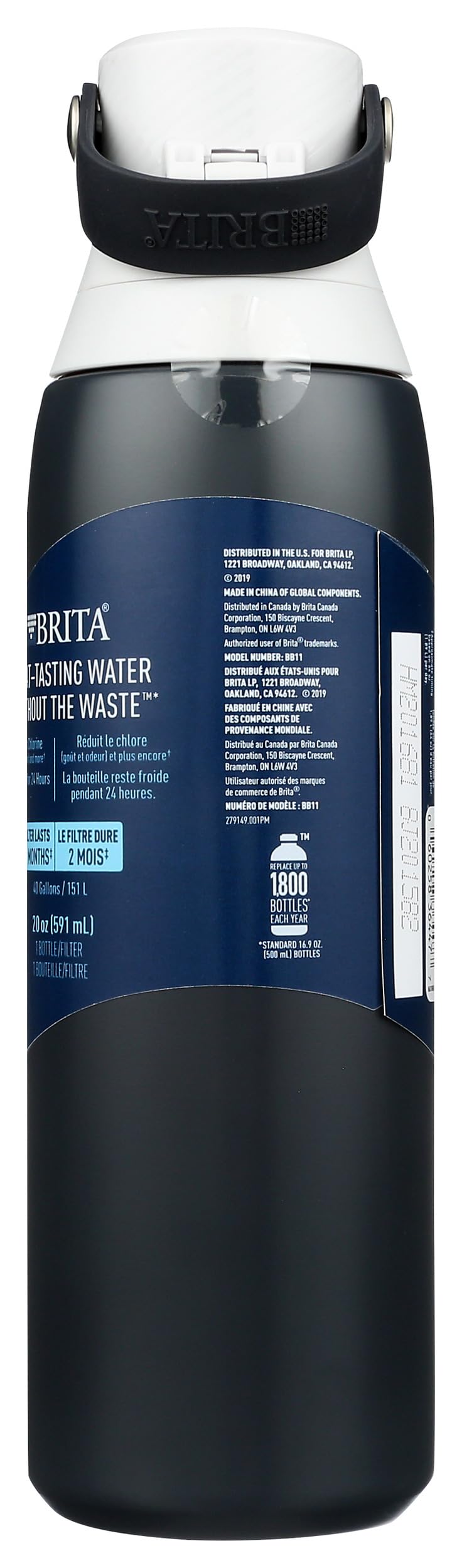 Brita Insulated Stainless Steel Filtering Water Bottle with Straw BPA-Free Water bottle for Sports, Travel or Hiking, Great for gifting, Easy-carry loop, Leak-proof lid, 26 Oz, Carbon
