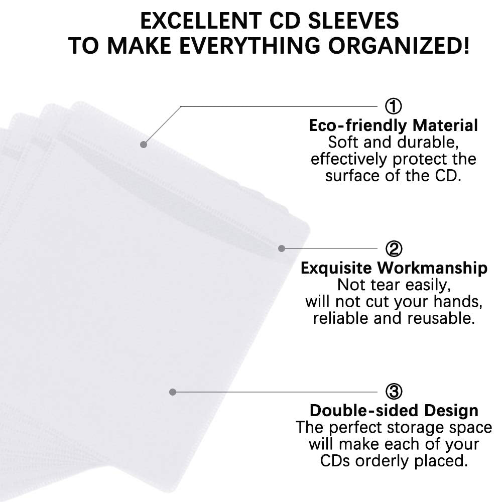 600PCS CD DVD Sleeves, FULANDL Premium CD Double-Sided Refill Plastic Sleeve for CD and DVD Storage Binders