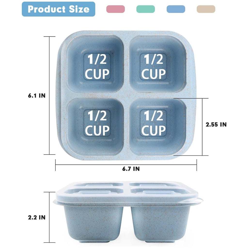 Jagney 4 Pack Bento Lunch Box, 4 Compartment Snack Containers, Divided Bento Snack Box, Work and Travel, Meal Prep Containers Kids/Toddle/Adults, Food Storage Containers for School.