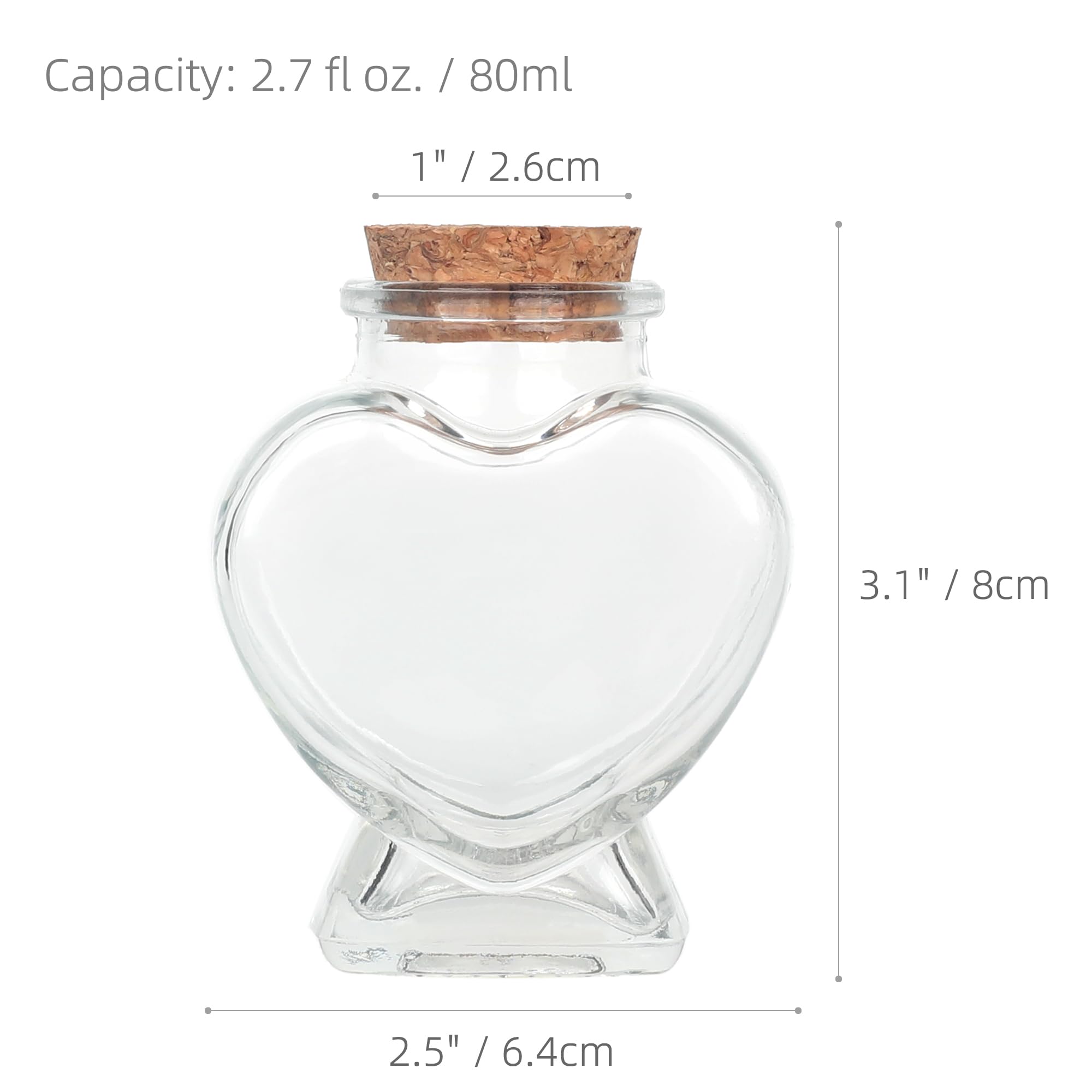 Magic Season Decorative Glass Bottles with Cork Stoppers (80 ml Heart-Shaped Bottles / 6 Pcs)