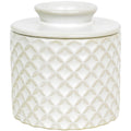 French Butter Crock, Ceramic Butter Dish with Lid, Water-Sealed Butter Keeper Keeps Butter Soft & Spreadable, Kiln Weave White, Housewarming Gift, 8 oz (250g)