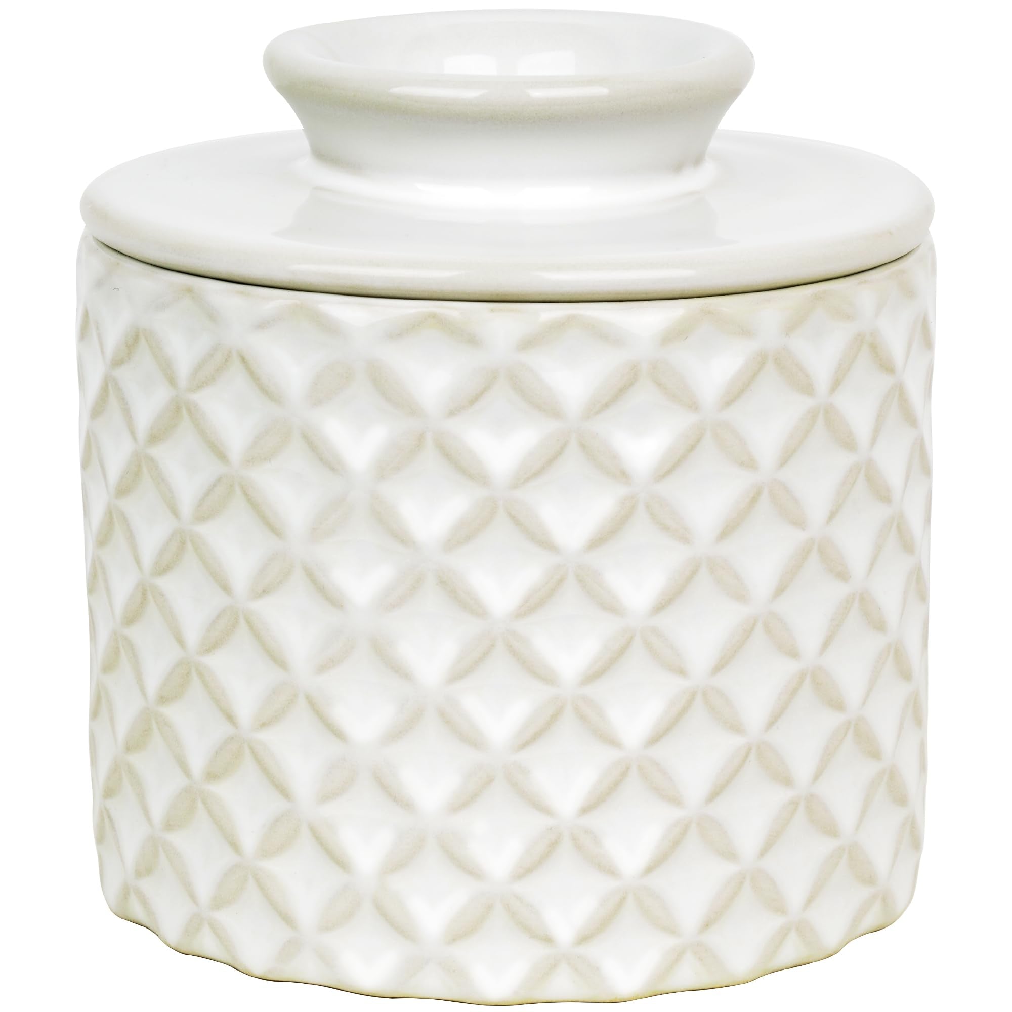 French Butter Crock, Ceramic Butter Dish with Lid, Water-Sealed Butter Keeper Keeps Butter Soft & Spreadable, Kiln Weave White, Housewarming Gift, 8 oz (250g)