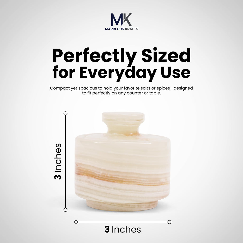 MARBLOUS KRAFTS stylish marble sugar dispenser 3" X 3" salt cellar, single salt container with lid (White Onyx)