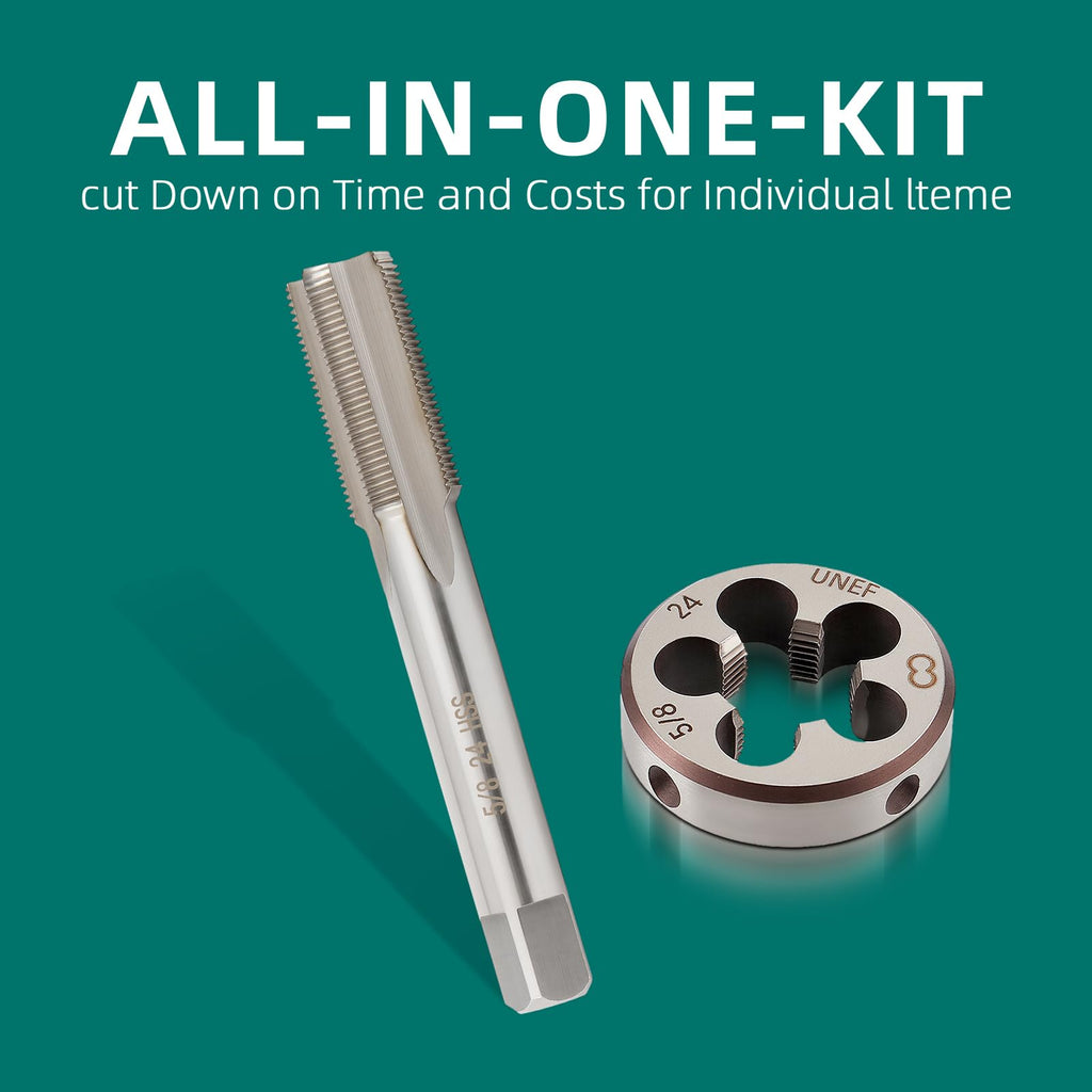 AUTOKAY 5/8"-24 UNEF HSS Tap and Die Set Tap and Round Machine Threading Die Right Hand (5/8x 24)