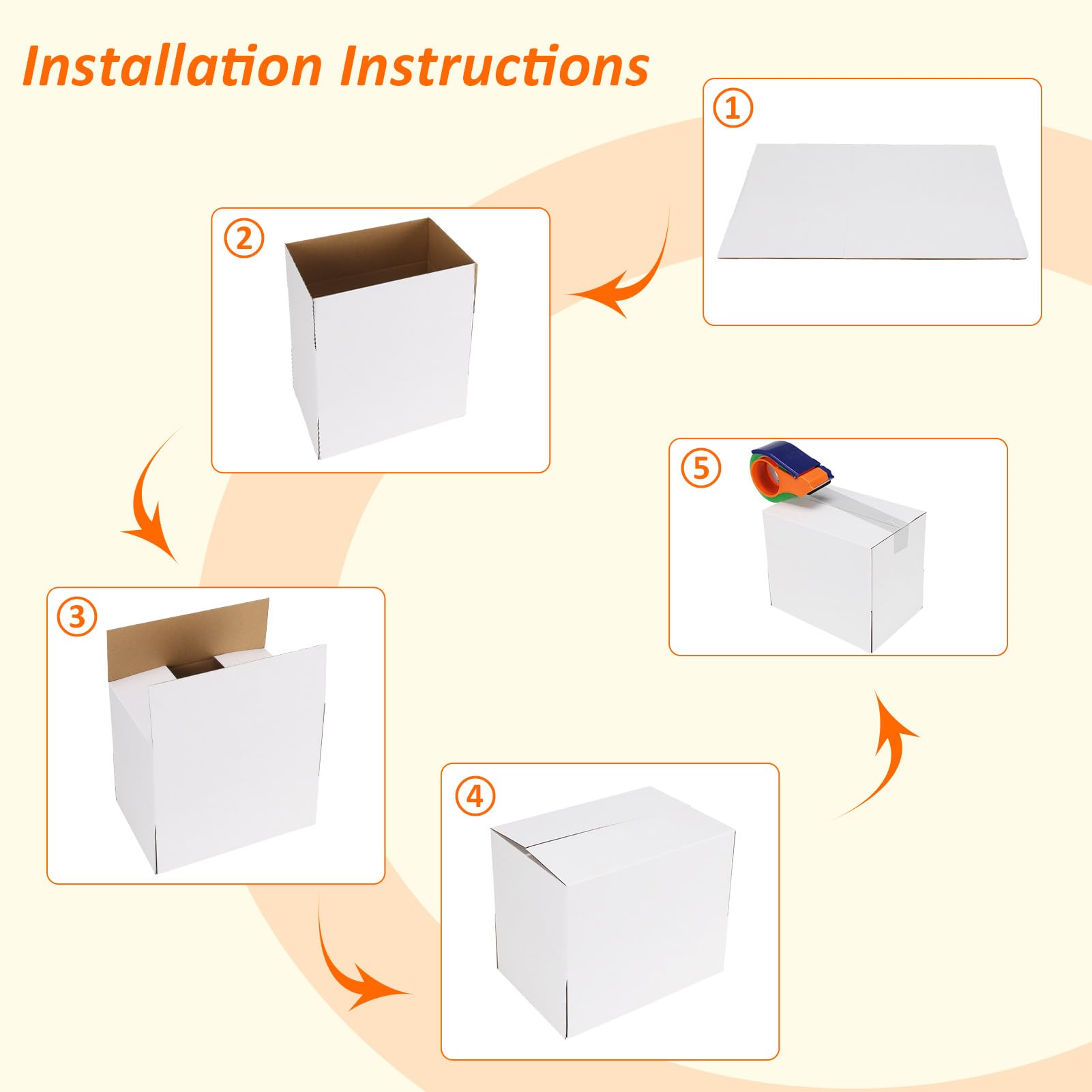 HORLIMER 5x5x5 Shipping Boxes Set of 40, White Corrugated Cardboard Mailer Box for Packing Small Business