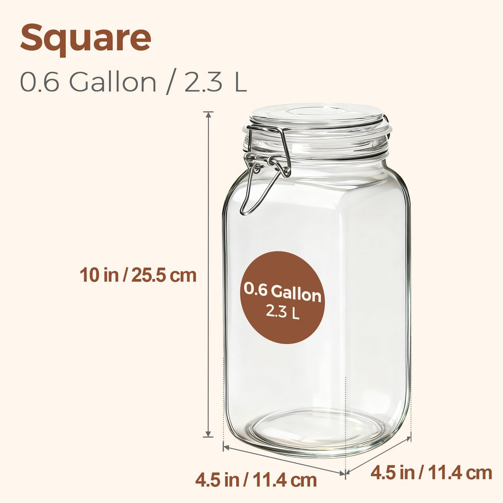 ComSaf Glass Food Storage Jar with Airtight Lid 2.3L/78OZ Set of 3, Storage Canister Container Square with Clear Preserving Seal Clip Fastening for Kitchen and Pantry Organization Cereal, Coffee