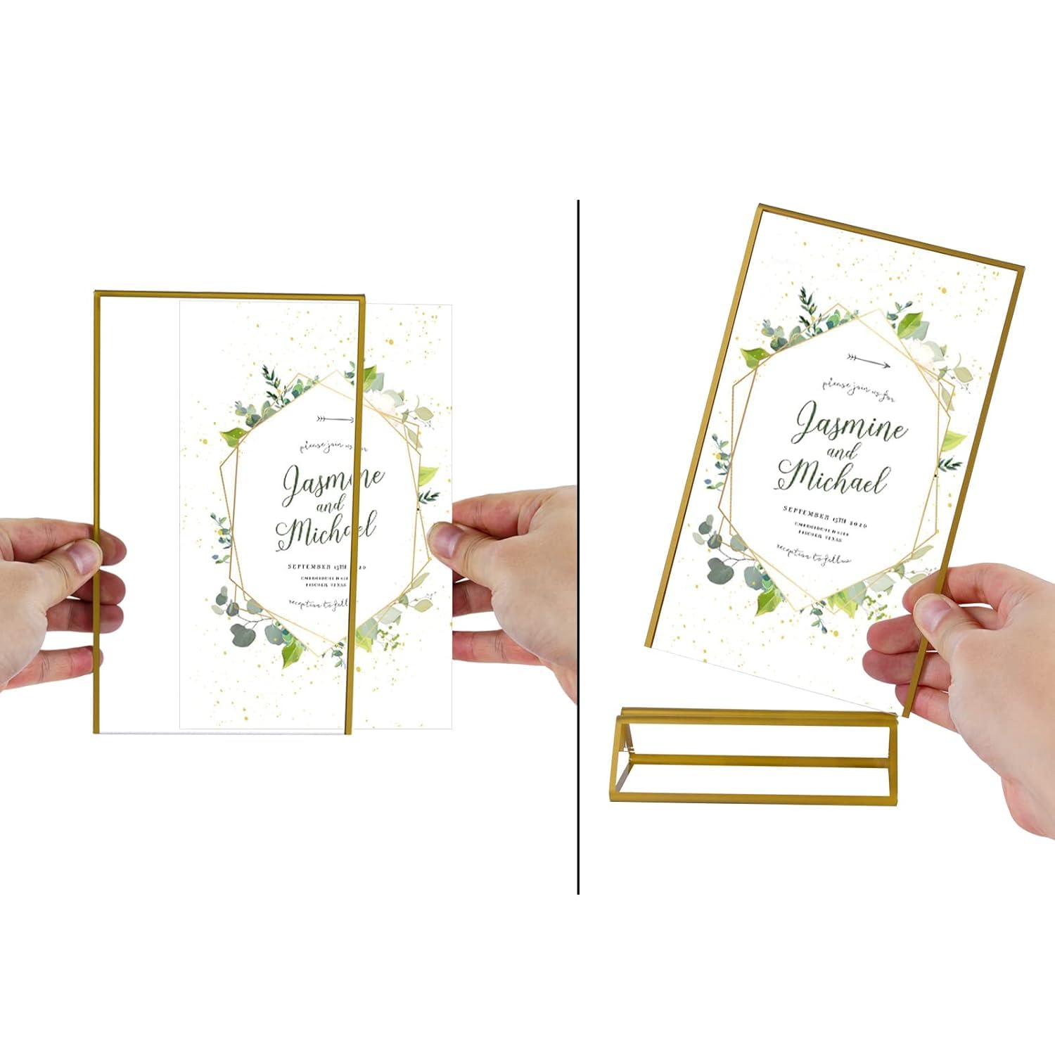 Boxalls Acrylic Sign Holders 4x6 in / 10 x 15 cm Gold 6 Pack, Picture Frame Table Number Wedding Holder, Vertical Photo Stand Double Sided, Menu Recipe Restaurant Reserved Display Centerpieces Bulk Frames