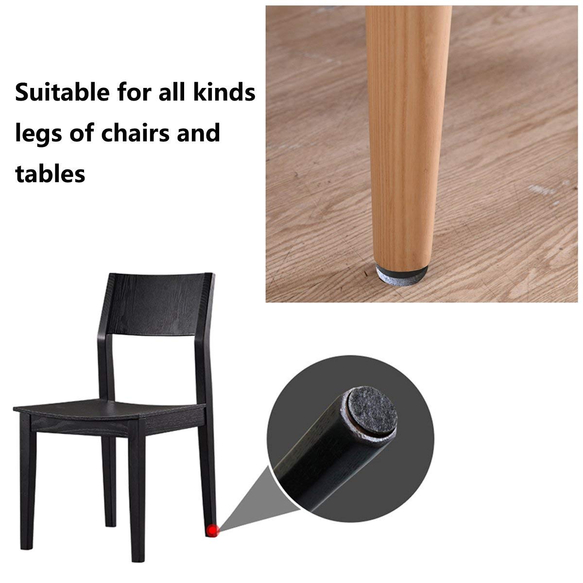 40pcs Round Heavy Duty Nail-on Anti-Sliding Felt Pad for Furniture Chair Table Leg Feet Floor Protectors (Black 28mm)