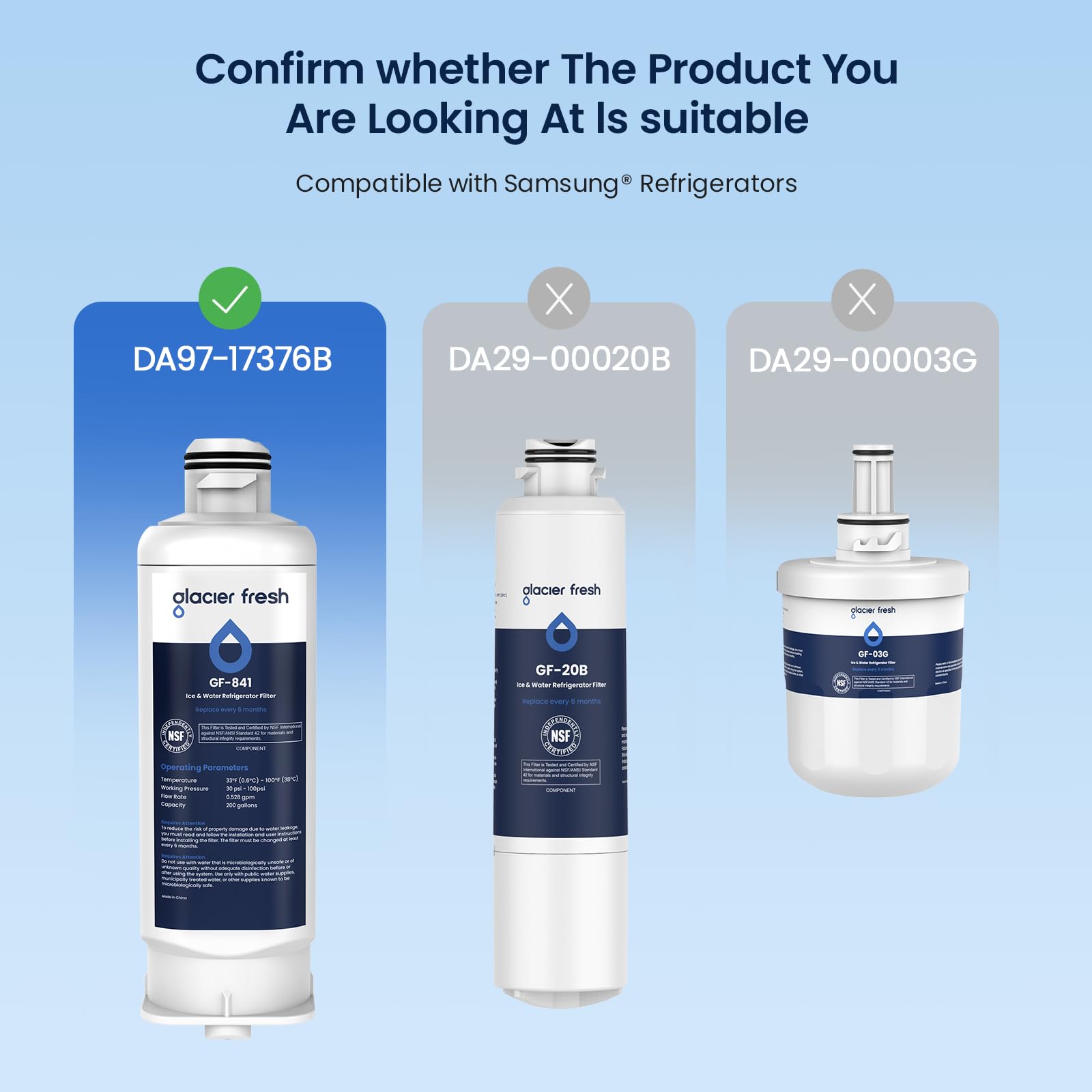 Glacier Fresh Replacement for DA97-17376B Refrigerator Water Filters, HAF-Qin, HAF-Qin/EXP, DA97-08006C, RF23M8070SG, RF23M8070SR, RF23M8090SG, RF23M8090SR, RF23M8570SR, RF23M8590SG (3 Pack)