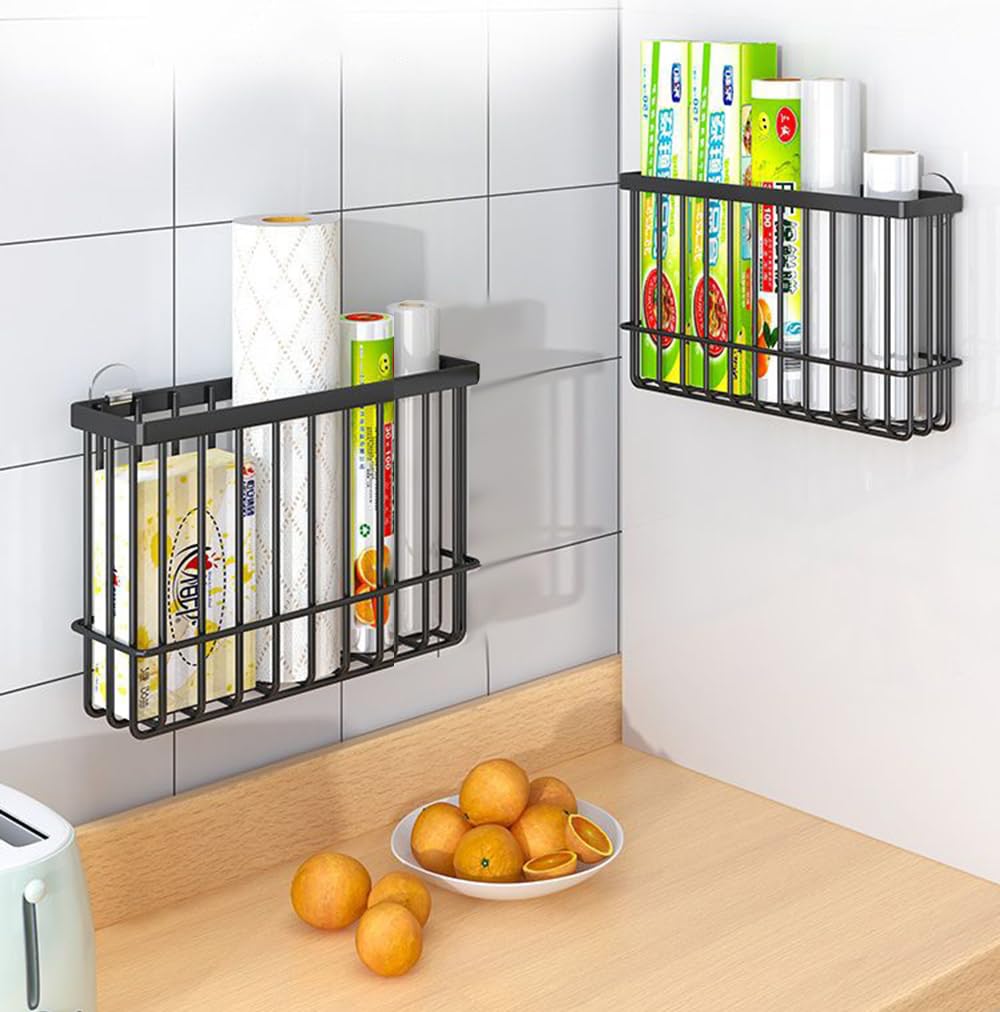 EigPluy 2 Pieces Kitchen Cabinet Door Storage Box, Self-Adhesive Storage Boxes, Wall Mounted Metal Storage Boxes,Cabinet/Bathroom/Fridge Small Items Organiser Storage Box (Black)