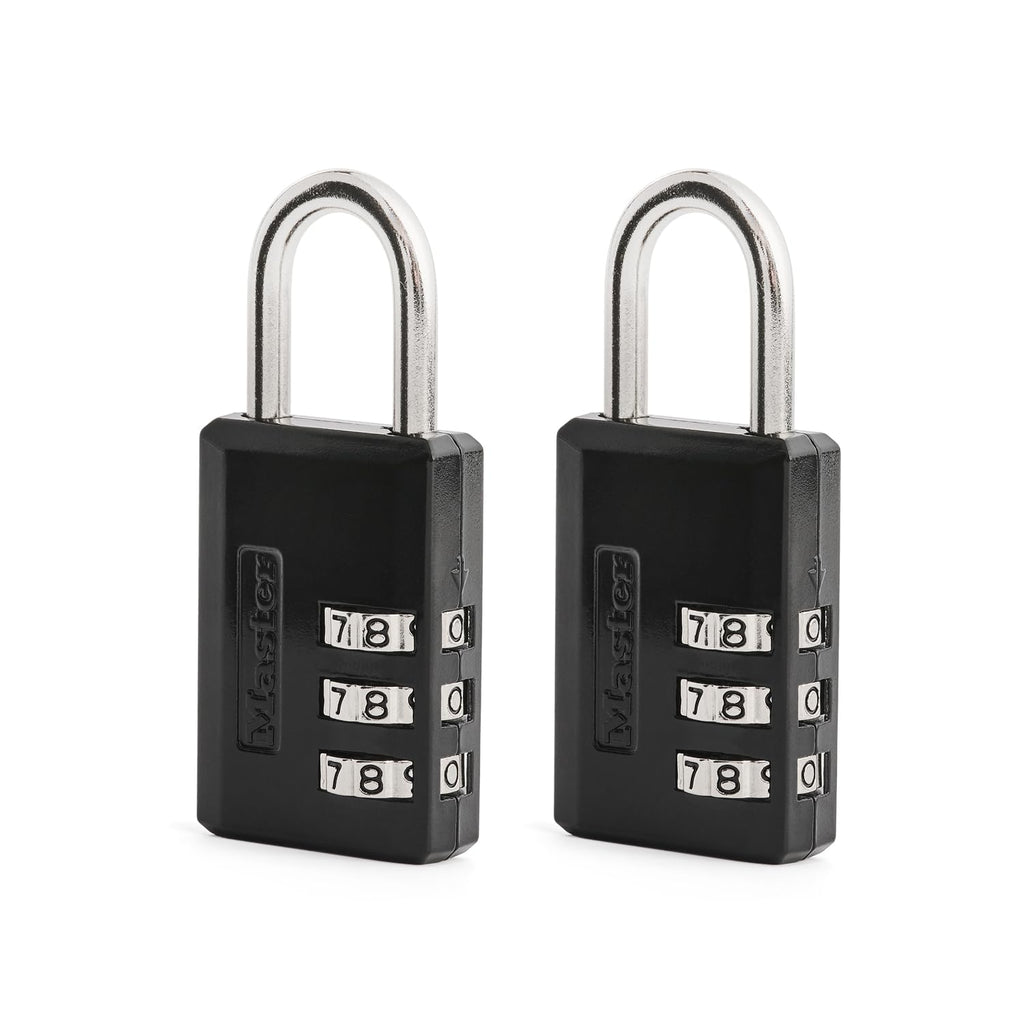 Master Lock Black Combination Padlock, Indoor Gym Locker Lock with Customizable 3-Digit Code for Luggage, Backpacks, Cabinets, 2 pk, 647EC2