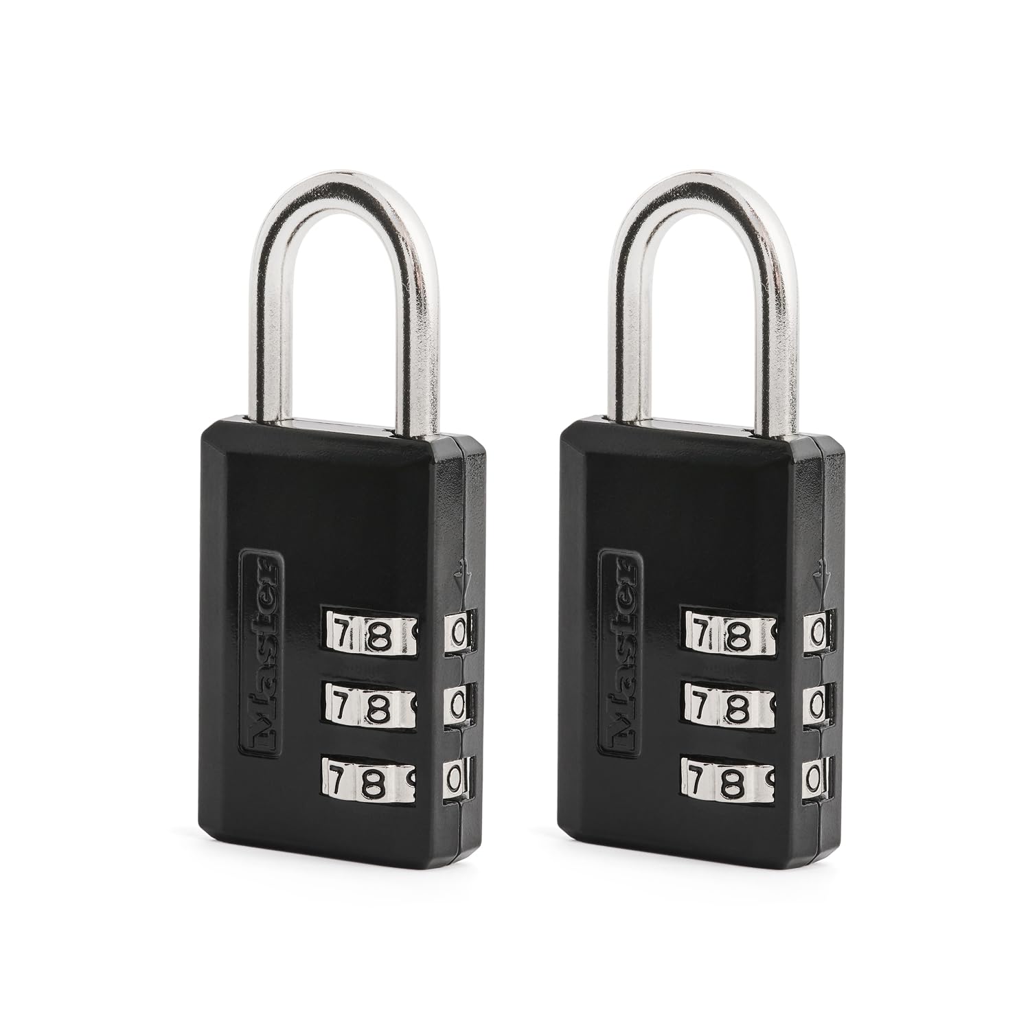Master Lock Black Combination Padlock, Indoor Gym Locker Lock with Customizable 3-Digit Code for Luggage, Backpacks, Cabinets, 2 pk, 647EC2