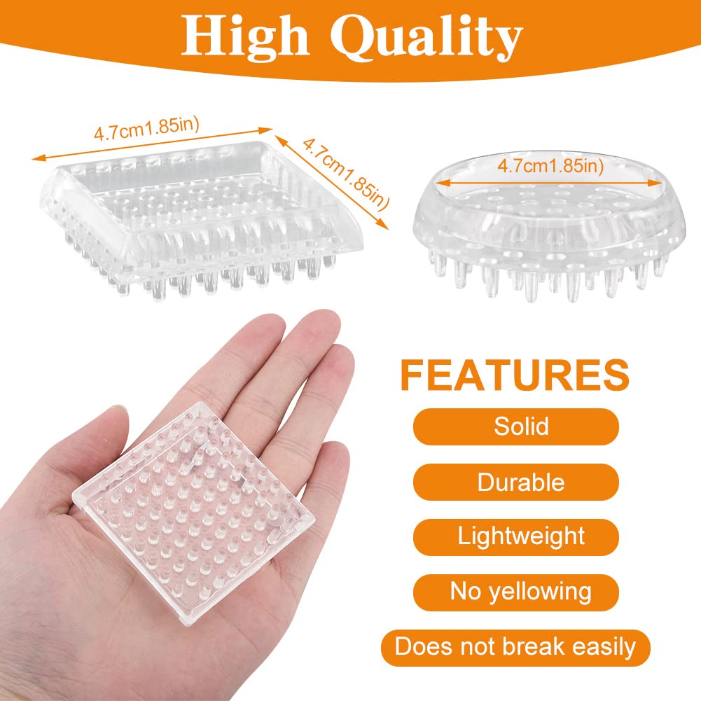 Carpet Protectors Spiked Caster Cups, 16Pcs Plastic Round & Square Comfortable Touch Furniture Leg Protectors for Sofas, Tables, Chairs, Bookcases or Other Furniture (Clear)