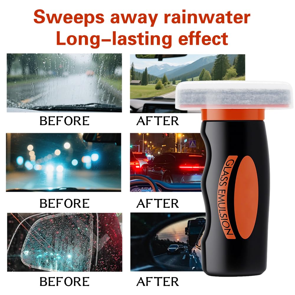 Glass Cleaner & Oil Film Remover for Car Windshield - Windshield Cleaning Solution for Improved Clarity & Safe Driving, Anti-Rain & Anti-Fog, Universal for All Auto Windows & Mirrors