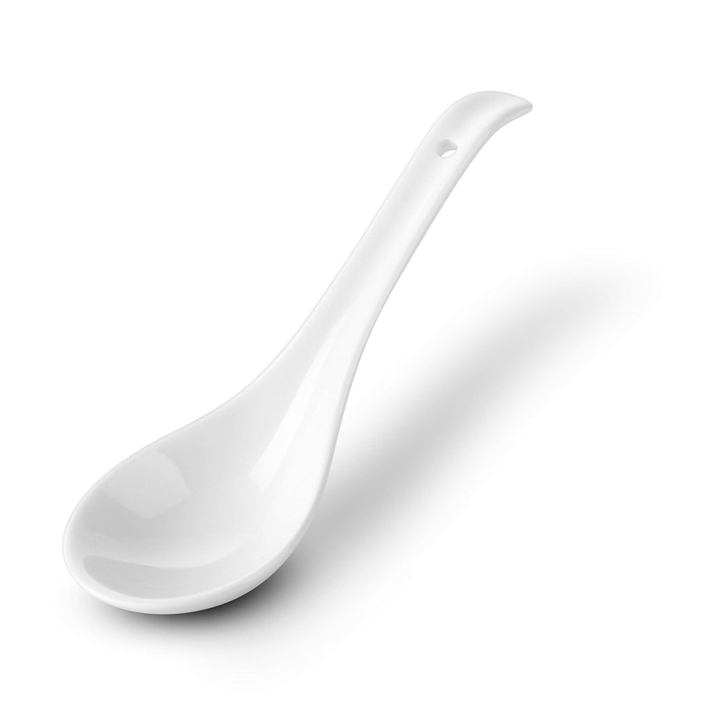 DOWAN Asian Soup Spoons, Ceramic Chinese Soup Spoons, Japanese Spoon for Ramen Pho Wonton Dumpling Miso (6, 6.75 in)