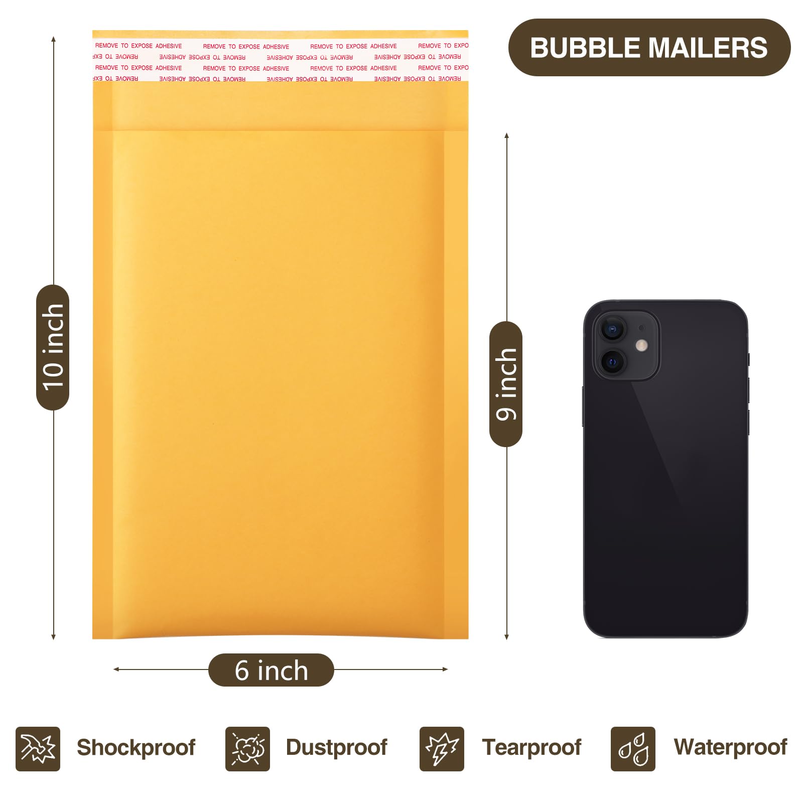 UCGOU Kraft Bubble Mailers 6x10 Inch 50 Pack Yellow Padded Envelopes #0 Small Business Mailing Packages Self Sealing Tear Resistant Boutique Bulk Mail Shipping Bags for Jewelry Makeup Supplies