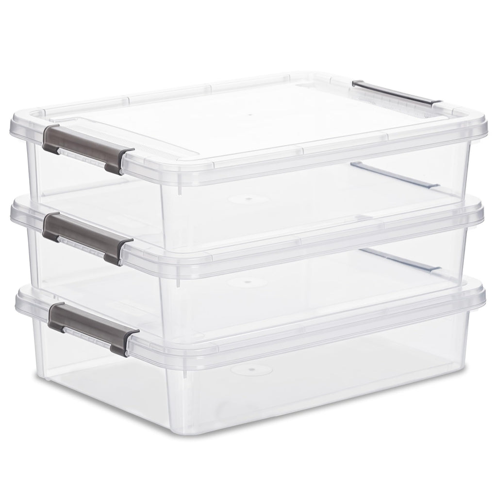 Citylife 3 PCS Plastic Storage Bins with Latching Lids Clear File Box Portable Storage Containers for Organizing A4 Paper, Document, Scrapbook, 14.65" x 10.43" x 2.87"