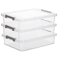 Citylife 3 PCS Plastic Storage Bins with Latching Lids Clear File Box Portable Storage Containers for Organizing A4 Paper, Document, Scrapbook, 14.65" x 10.43" x 2.87"