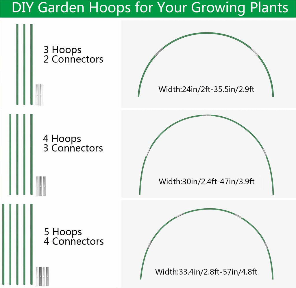 Greenhouse Hoops for Raised Beds, Detachable Support Hoops Frame for Garden Netting and Plant Blanket Cover, Rust-Free Fiberglass DIY Plant Support Garden Stakes for Row Cover