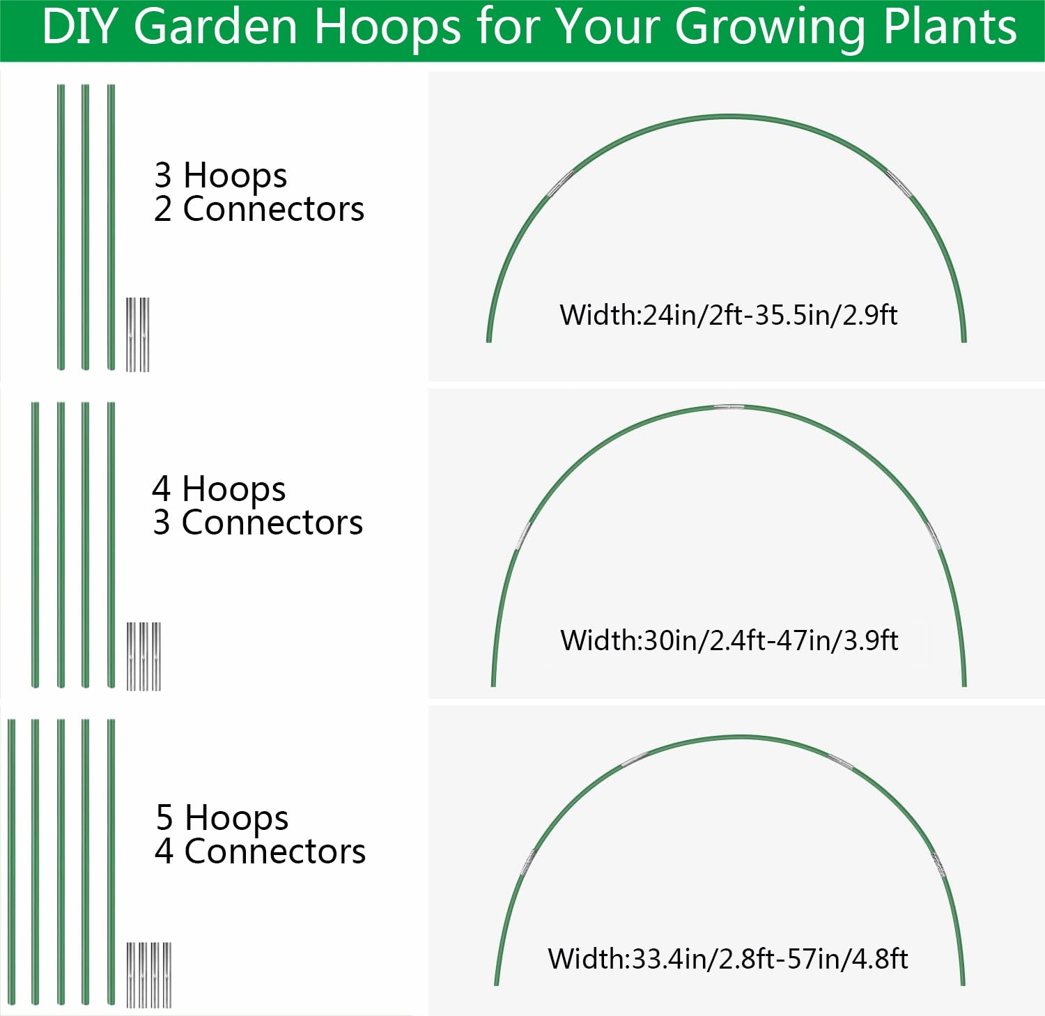 Greenhouse Hoops for Raised Beds, Detachable Support Hoops Frame for Garden Netting and Plant Blanket Cover, Rust-Free Fiberglass DIY Plant Support Garden Stakes for Row Cover