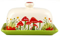 Ceramic Butter Dish with Lid, Hand-Painted Mushroom Design, Rectangular Butter Keeper with Tray, Lead-Free, Dishwasher & Microwave Safe, 7.5 x 4.2 x 3.7 in