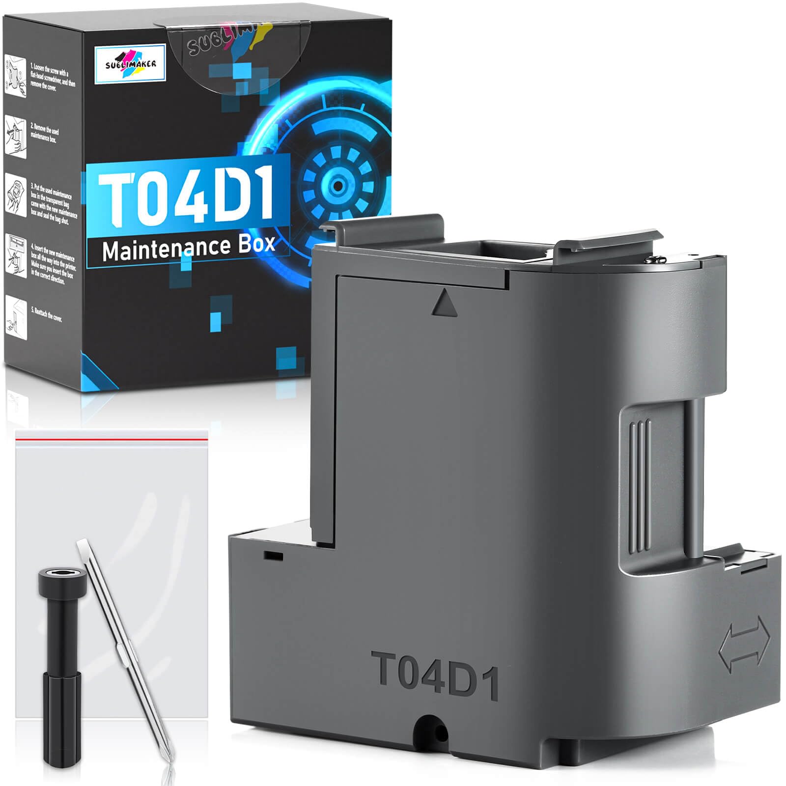 T04D1 Maintenance Box for EcoTank ET-15000 ET-3760 ET-3850 ET-4850 ET-4760 ET-3750, T04D100 Ink Maintenance Box for ET15000 ET-4750 ET-3830 ET-3843 ET-5150 ET-2980 ET3760 Printer, TO4D1/04D1/EWMB2