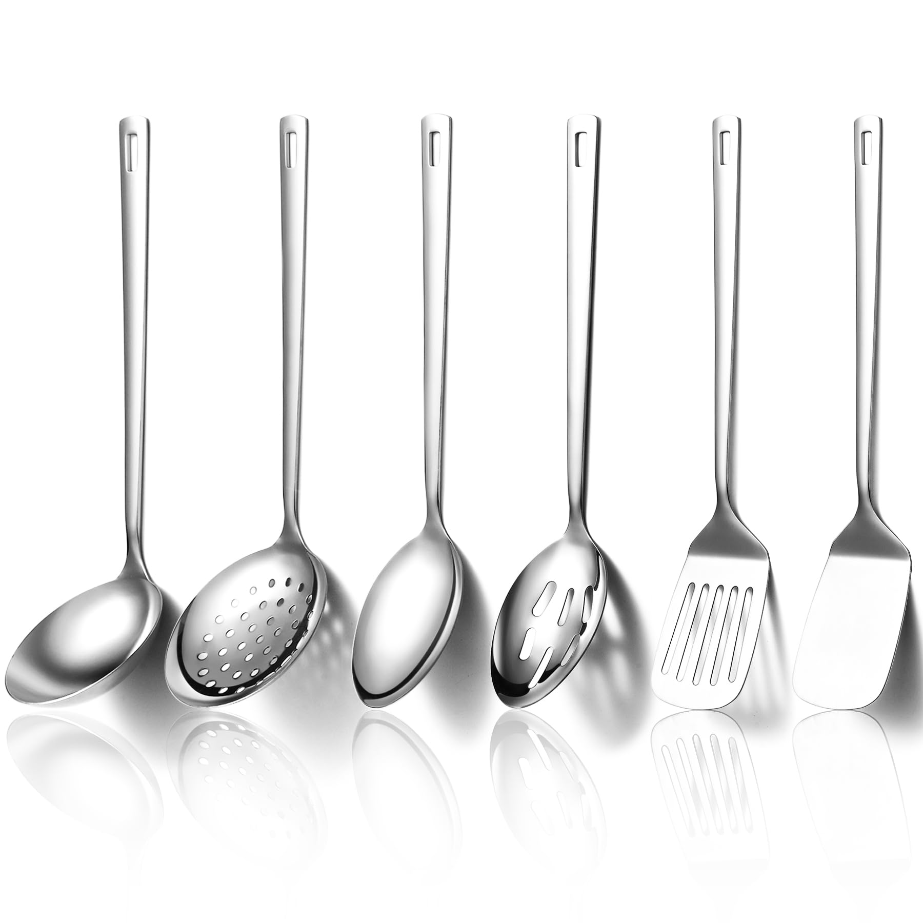 Evanda 6-Piece Modern Stainless Steel Cooking Utensils Set, Heavy Duty Kitchen Tools, Spatulas, Slotted Spoon, Ladle, Skimmer, Home Essentials Kitchen Gadgets Accessories