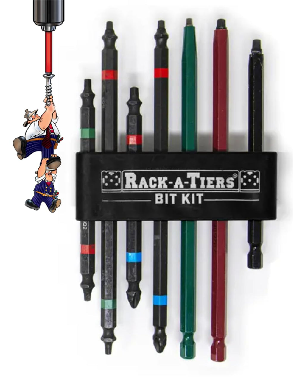 Rack-A-Tiers Rough-in Bit Kit - 7 Piece Electrician's Robertson Driver Bit Set, Double Ended Impact Driver bits, 4 inch and 6 inch (Rough-in Kit) (72711)
