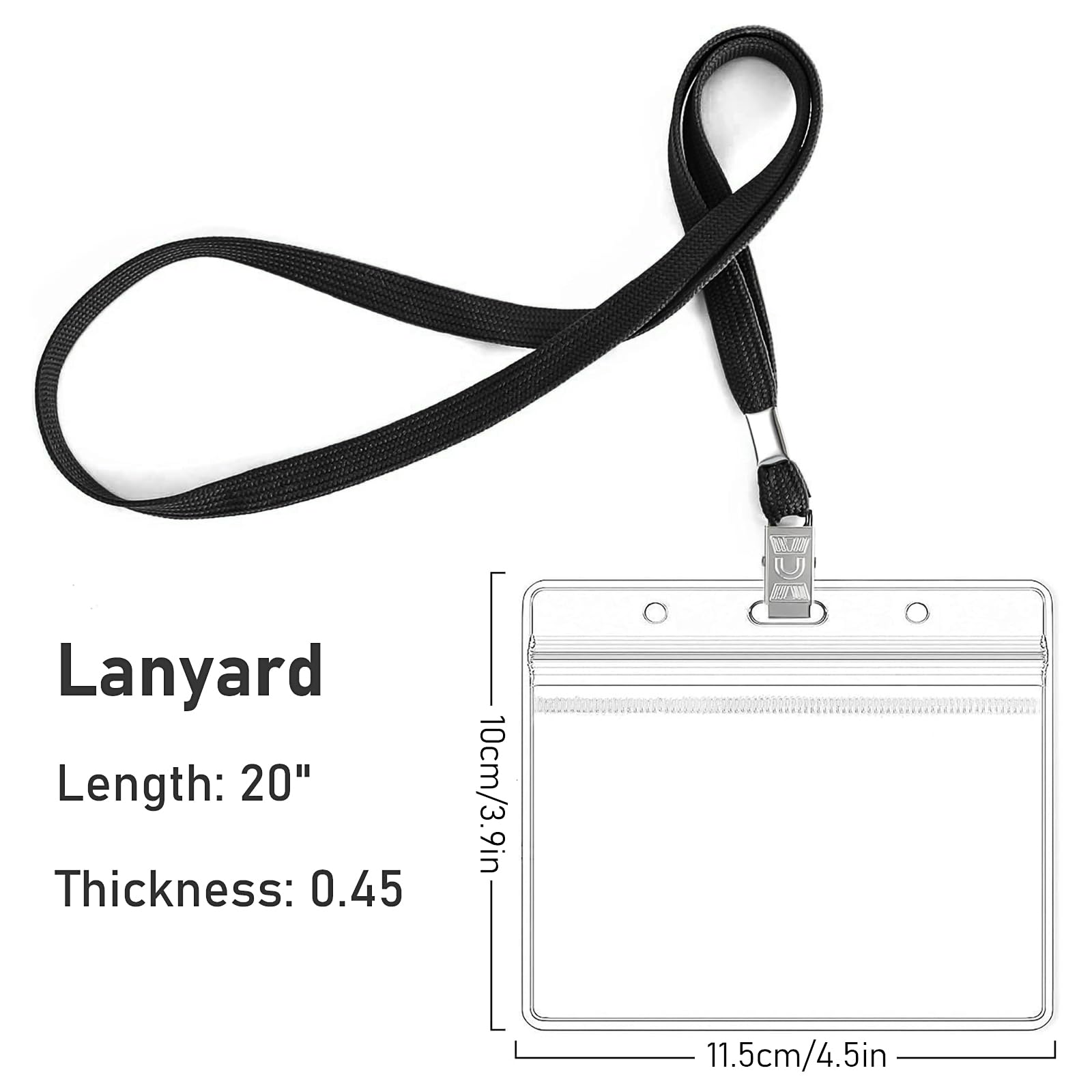 120 Pcs Lanyard with ID Holder, Include 60 Waterproof Clear Plastic Horizontal Name Tags Badge Id Card Holders with 60 Black Neck Strap Lanyards, for Office School Business Cruise - 4"x3"