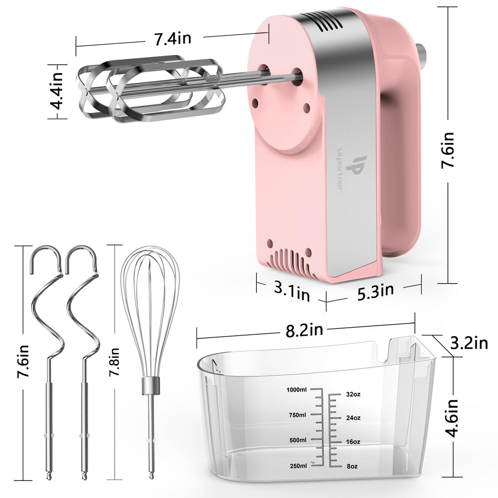 Hand Mixer Electric, 450W Kitchen Mixers with Scale Cup Storage Case, Turbo Boost/Self-Control Speed + 5 Speed + Eject Button + 5 Stainless Steel Accessories, For Easy Whipping Dough,Cream,Cake
