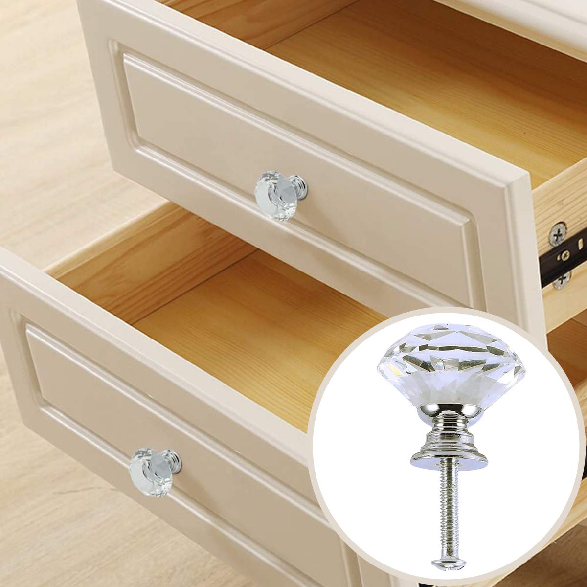 Dresser Knobs,16 Pack Diamond Shaped Crystal Glass Drawer Knobs, Pulls and Handles with Screws for Closet, Bathroom Cabinet, Dresser and Cupboard (30mm)